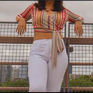 Striped Multi-Color Tie Wrap Crop Top